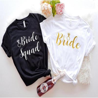 China 2022 breathable new fashion summer clothes solid wedding T-shirt bride and bride squad printing clothing plus size T-shirt for sale