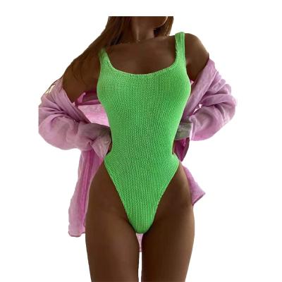 China New Breathable Pleat Style Candy Color Pleated Wavy Swimwear Fabric Bands One Piece Swimsuits For Women for sale