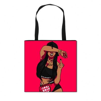 China High quality TD Heavy-duty Sac De Femmes Black Art Africa Girl Printing Tote bags shopping bag handle for women for sale