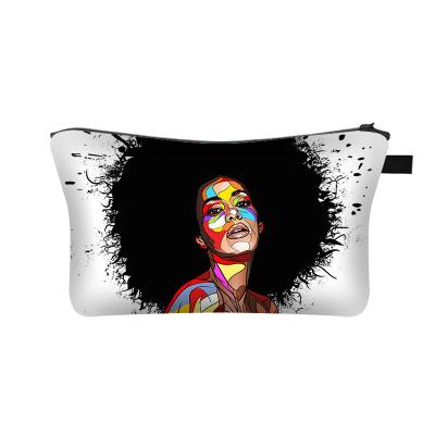 China TD Daily Life Makeup Cosmetics Storage Bag Waterproof Afro Girl Black Toiletry Bag Women Makeup for sale