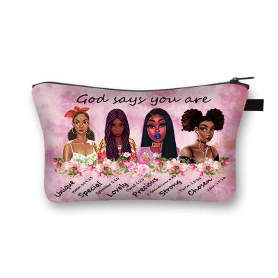 China TD Fashionable Custom Waterproof Toiletry Bag African Black Girls Printing Clutch Bag Women Makeup Bag Cosmetic for sale