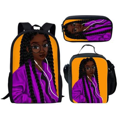 China 3Pcs/Set Waterproof Afro Women TD Printing Magic School Bags For Boys Girls Children Backpack Teens Kid Bookbags Lunch Box School Bag for sale