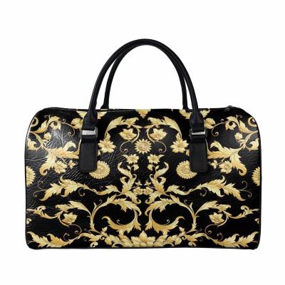 China High Quality Leather Duffel Bag TD Travel Bag Sports Waterproof Custom All Over Printing Duffel Bag Europe Gold Flower Pattern Retro for sale