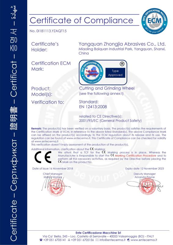 CE - Yangquan Zhongjia Abrasives Co., Ltd.