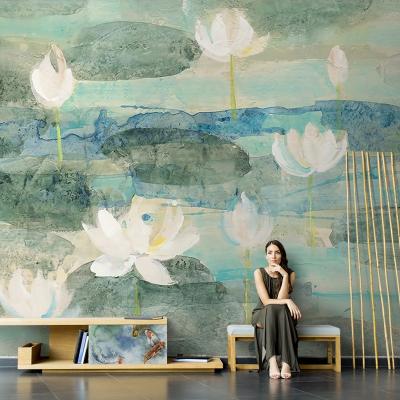 China Moistureprooof Oil Painting Waterproof Creative Chinese Abstract Lotus Wallpaper Living Room TV Background New Customize Mural Wallpaper for sale