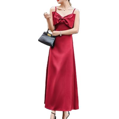 China Wholesale Breathable Solid Ladies Maxi Dress Luxury High Quality Pure Silk Satin Dress for sale