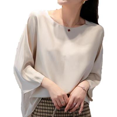 China Breathable Wholesale Italy Spring Silk Top Women And Summer Ladies Casual O-Neck Real Silk Shirt for sale