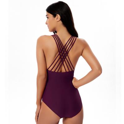 China Solid Color Female Plus Size Swimsuit Factory Price Sexy One Piece Sporty Swimwear for sale