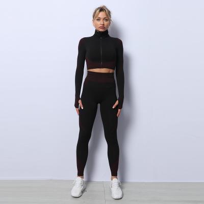 China High quality rib long sleeve women's activewear 3 piece yoga set women's breathable meridia sportswear set for sale