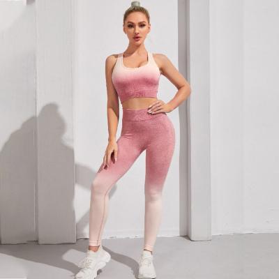 China Breathable Sports Yoga Suit Set Women's Beauty Back Gym Running Shockproof Bra Yoga Two Piece Set for sale