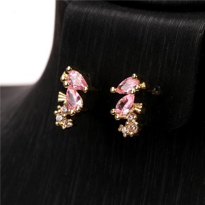 China Cute Trendy Design Seahorse Shape Zircon 18K Rose Gold Plated Stud Earrings For Women Shape Jewelry for sale