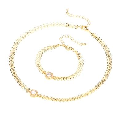 China Trendy Trendy Women Necklaces Bracelet Chain Handmade Gold Plated Jewelry Set 18k Ladies Fashion Zircon Jewelry Wholesale for sale