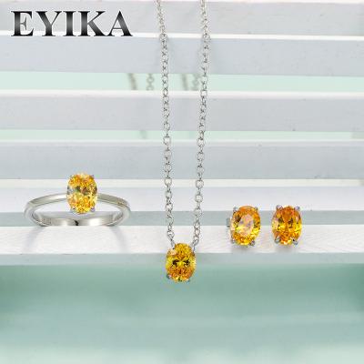 China Vintage Simple Yellow Gemstone Jewelry Sets For Wedding Party Oval Yellow Earrings Women Zircon Pendant Necklace For Party for sale