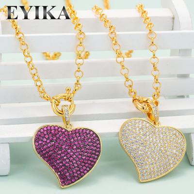 China Casual/Sporty Wholesale Hip Hop Colorful Zircon Paved Large Heart Charm New Retro O Ring Link Chain Necklace Pendant for sale