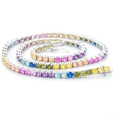 China EYIKA necklace rainbow necklace 5A CZ hiphop luxury silver tennis rock style 925 sterling silver jewelry for party for sale