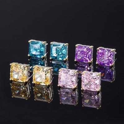 China Ladies S925 Sterling Silver Gold Plated Colorful Temperament TRENDY Blue Purple Blue Gemstone Stud Sparkle Yellow Green Stud Earrings for sale