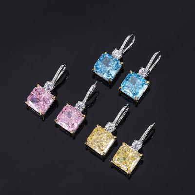 China Vintage Fashion Color Gemstone Earrings 925 Sterling Silver Square Fusion Stone Drop Earring For Women Jewelry for sale