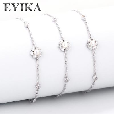 China CLASSIC Classic Design 925 Sterling Silver Spring CZ Flower Link Chain Bracelet New For Girl for sale