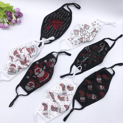 China 2021 Hot Sales Rhinestone Glitter Rhinestone Washable Daily Wear Facemasks Colorful Party Santa Claus Pattern Facemasks for sale