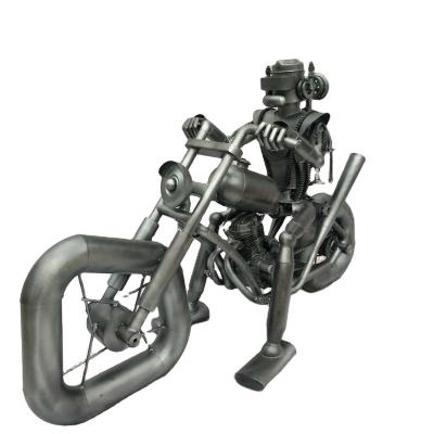 China Large Europe Metal Sphero Robot Landscape Metal Sculpture Iron Motorcycle Indoor Robot for sale