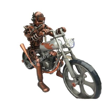 China Handmade Gray Soldier&motorcycles Statue Modern Famous Metal Art Europe Metal Sculpture for sale