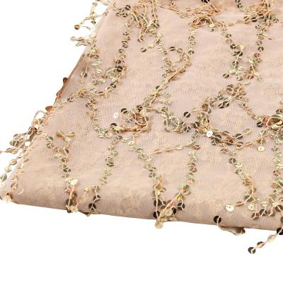 China Fashion Gold Sequin Embroidery Fabric African Dress New Chinese Dress Business Design for sale