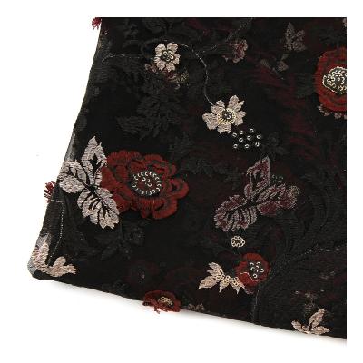 China Dress Factory Direct Exquisite Flowers Swiss Black Breathable Embroidered Fabric For Wedding Dresses for sale