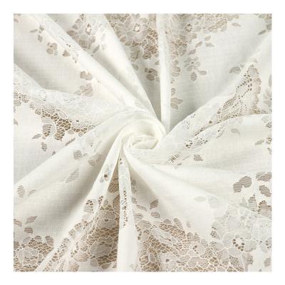 China Keqiao Sustainable Textile Vends Fashionable And Elegant White Wavy Floral Dress Lace Fabric for sale