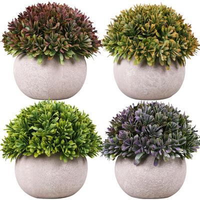 China XC-1502 Amazon Environmentally Friendly Artificial Bonsai Potted Plants Round Pulp Mini Bonsai Indoor Home Desktop Decoration Green Plants for sale