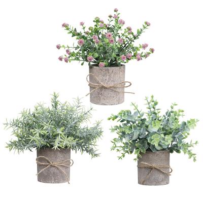 China 3 Packs Realistic Artificial Potted Plants Mini Potted Fake Plants Plastic Eucalyptus Plants for Home Office Room Decoration for sale