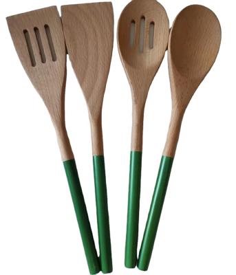 China Sustainable 4pcs Colors Handle Wooden Cookware Cooking Set For Kitchen for sale