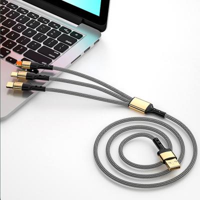 China Gold Plug With Purple Plastic 5A Fast Charge 2022 New Arrival Trending Gadgets 3in1 Braided Cell Phone Mobile 3 In 1 Charging Cable Ties USB Charger for sale