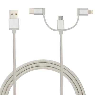 China Good Price with Good Quality Fast Charging Braided 3 in 1 Universal USB Cable Micro USB A to Type Mic Compitable with Iphone C Multi Charger Cable for sale