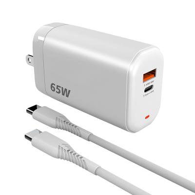 China 65W Hot Selling 65W Quick Charge QC3.0 Wall Charger 2ports PD+USB and Type C to For Iphone Usb Cable for sale