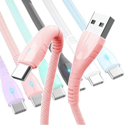 China MP3/MP4 Nylon Braided Type-C Cable Player WIK-YD Good Prices Mobile Data Cable 3ft USB Cable With LED Light for sale