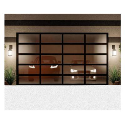 China American Modern Black Aluminum Frosted Sectional Door Sound Insulation PC Garage Folding Tint Overhead Glass Sliding Doors For Residential for sale