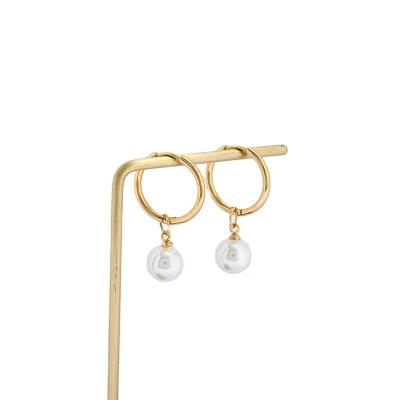 China Fashionable high quality cheap earrings tarnish colorful waterproof dual function pearl free dangle earring stainless steel circle earring for sale