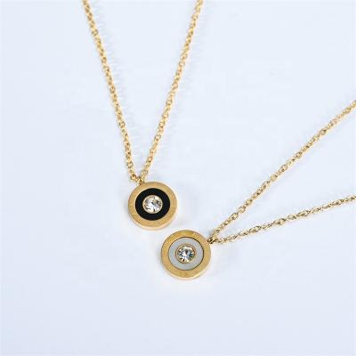 China Minimalism Zircon Inlay Pendant Necklace Simple TRENDY Charm Simple Pendant Necklace Shell Round Stainless Steel Acrylic Gold Necklace for sale