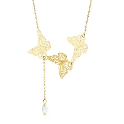 China Cute/Trendy Korean Handmade Jewelry 18K Real Gold Plated Three Charm Chokers Necklace Butterfly Pendant Necklace for sale