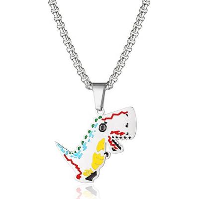 China Stainless Steel Chain Necklace Mens Hip Pop Street Fashion Corn Hip Dinosaur Pendant Necklace For Men for sale