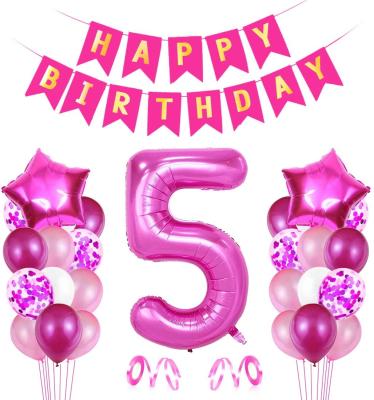 China Customizable Red Pink Giant Foil and Latex Happy Birthday Foil Number Balloons Birthday Balloons Decorations for sale