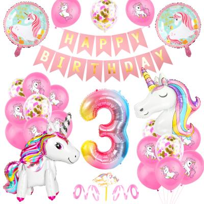 China Hot Girls 1-12 Years Birthday Unicorn Balloon Banner Happy Birthday Decoration Set Aluminum Foil and Latex Wholesale Amazon Amazon Sale for sale