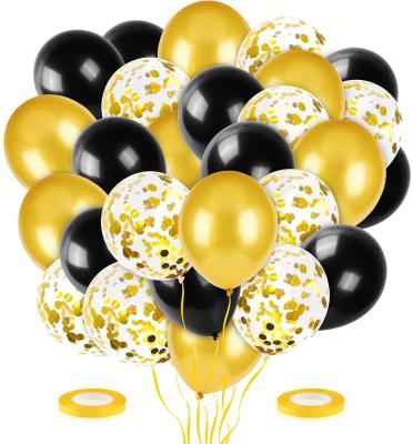 China 60 Pieces Premium Helium Graduation Party Black Foil and Latex Balloons with Clear Gold Confetti Balloons for Party Decoration for sale