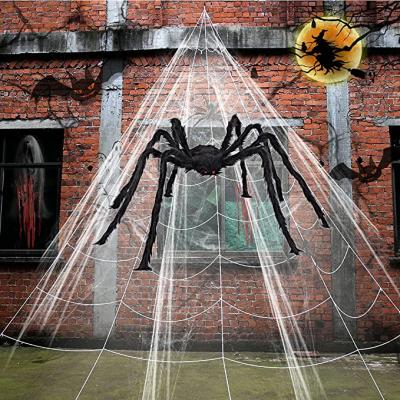 China Outdoor Cloth Halloween Yard Decoration Plush Giant Spider Halloween Decoration With Web for sale