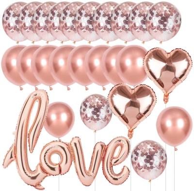 China Heart Shaped Latex Aluminum Foil Balloon Valentine's Marriage Proposal Engagement Wedding Balloon Decoration Rose Gold Love Foil Balloon for sale