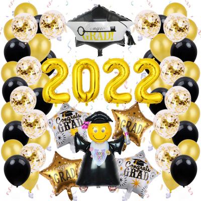 China Foil LHD Hot Sell Latex Foil Banner Black Gold Graduation Balloon Set Graduation 2022 for sale