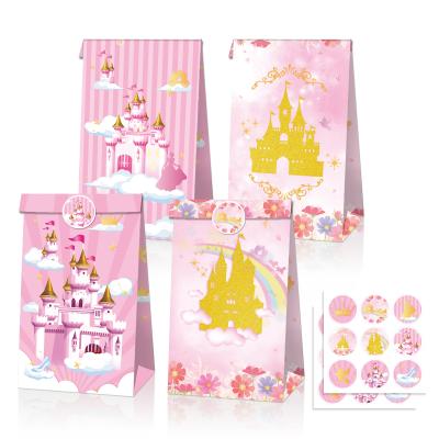 China 12pcs Recyclable Pink Party Favor Bag Princess Castle Gift Candy Paper Bag Girls Birthday Party Supplies for sale