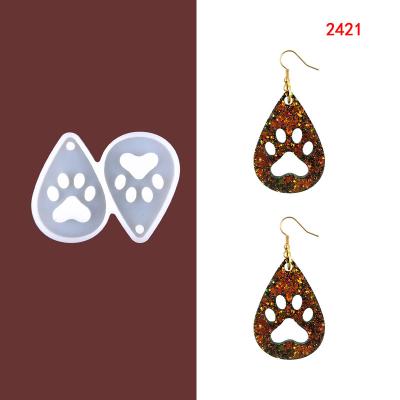 China 2421 Silicone Epoxy Drop Dog Paw Mold For Viable Drop Eardrop Jewelry DIY Silicone Mold Ears for sale