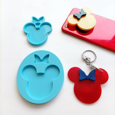 China Viable 1032 5267 Mouse Head With Bow Silicone Mold For Pendant Key Chains Molds Polymer Clay DIY Jewelry Making Epoxy Resin Mold for sale