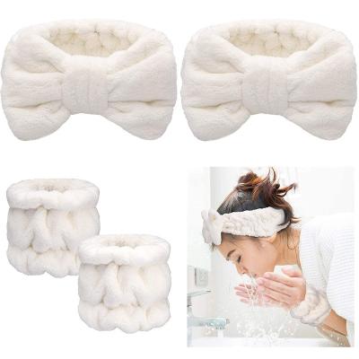 China Custom Logo Spa Quick Dry Facial Headband With Embroidery Hair Bands For Washing Shower Coral Fleece Women Face Fluffy Bow for sale